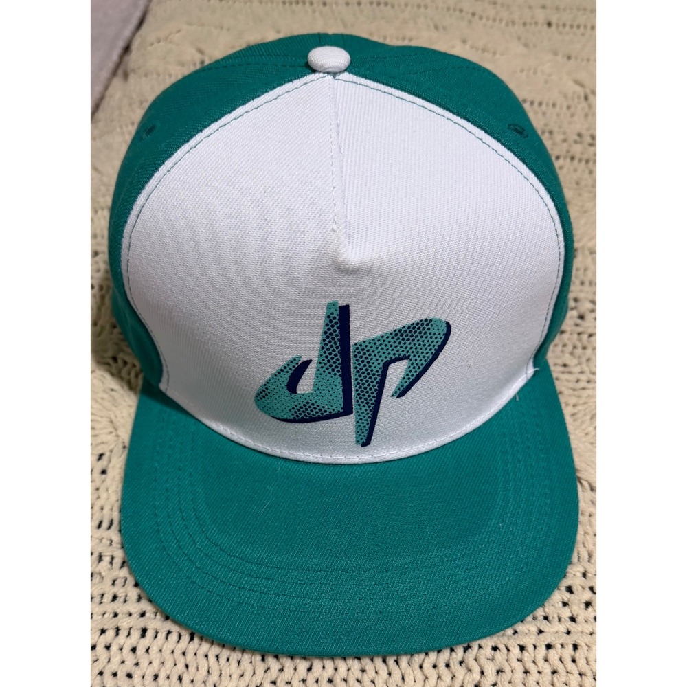 Dude Perfect Snapback Hat Teal White DP Logo Flat Brim Adjustable Baseball Cap